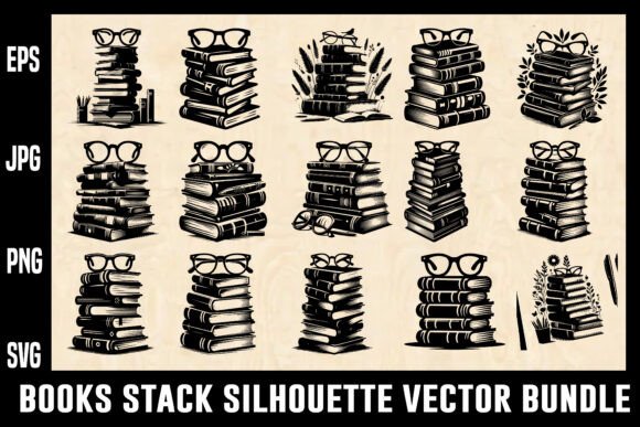 Books Stack Silhouette Vector Bundle