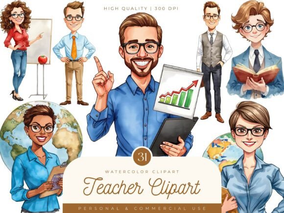 Celebrate Education with the Watercolor Teacher Clipart Bundle