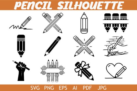 Pencil Silhouette Design Bundle for Creators