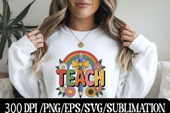 Retro Teach Pencil Rainbow Floral Design: A Vibrant Tribute to Education