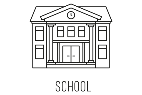 School Building Line Icon: Public Education Symbol for Professional Workflows