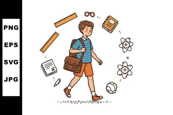 Schoolboy Walking with Bag and Science E: A Visual Guide