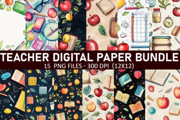 Unlock Creativity in the Classroom with the Teacher Digital Paper Bundle – PNG Files
